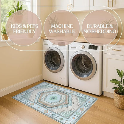 Fame Living Washable Area Rug. Modern Farmhouse. Vintage. Turkish. Bohemian. Distressed. Oriental. Traditional. Rugs for Living Room. Dining. Bedroom. Office. Entryway. Foyer. (856GG, 9'5" x 14')