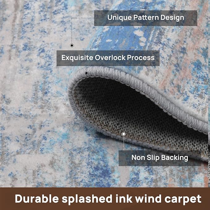 Abstract 4x6 Area Rug for Living Room Dining Room Entryway Blue