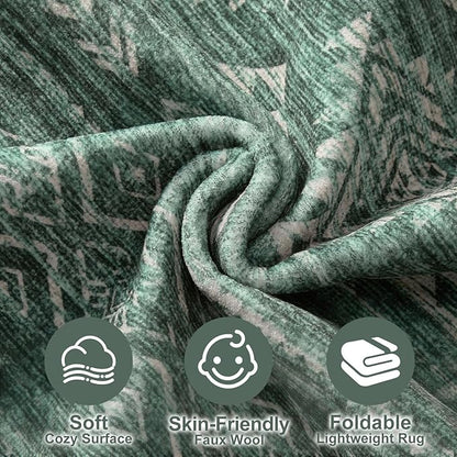 Nakagishi Green Rug Area Rugs 5x7: Washable Boho Large Neutral Modern Soft Farmhouse Rug Stain Resistant Indoor Floor Non-Slip Carpet for Women Home Enthusiasts Aged 25-45 - Bedroom Room Decor