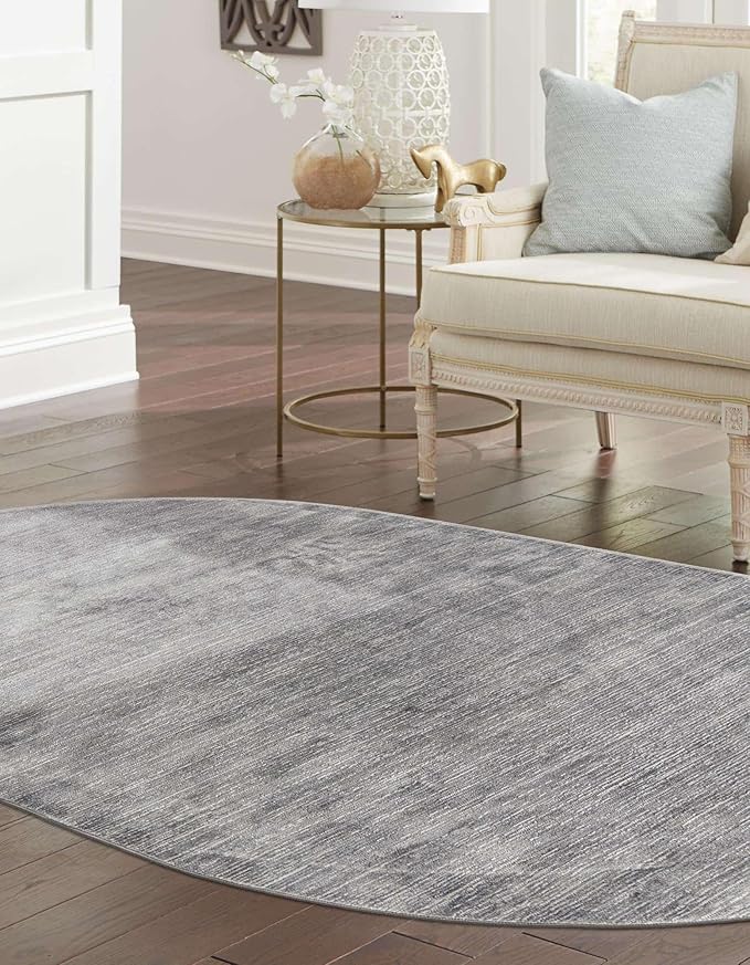 Unique Loom Finsbury Collection Area Rug - Kate (5' 3" x 8' Oval, Gray/ Ivory)