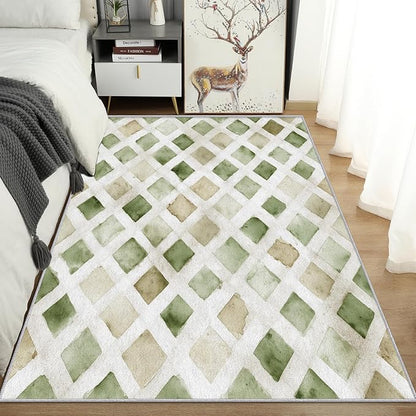 Checkered Rug, Washable 6x9 Rug for Living Room, Geometric Rhombus Patterned Indoor Carpet, Checkered Decor for Home, Bedroom, Soft Non Slip Thin Design FER41