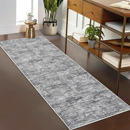 RUGSREAL Hallway Runner Rug 2.5x10 Long Kitchen Rug with Rubber Backing Low Pile Stain Resistant Entryway Carpet Washable Modern Solid Color Runner for Living Room Bedroom, Ivory/Grey