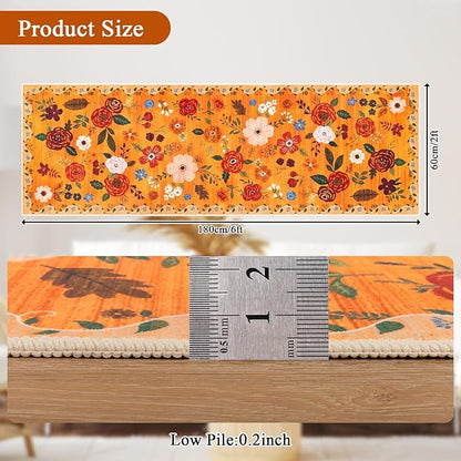 U'Artlines 2'x6' Fall Boho Runner Rug for Hallways Kitchen Colorful Floral Soft Non Slip Washable Floor Carpet Runners for Entryway Laundry Room Bathroom Orange