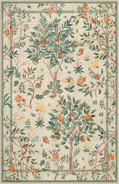 Morebes Washable 5x7 Sage Green Area Rug for Bedroom, Boho Floral Kids Room Rug Non Slip, Soft Flower Low-Pile Indoor Floor Throw Carpet for Dining Room Bedroom Home Office Playroom