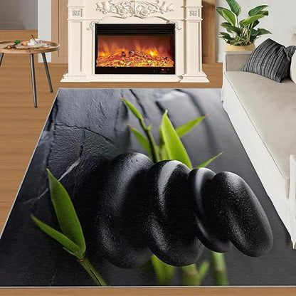 Zen Buddhism Rugs for Bedroom - 4x6 Area Rug - Black Zen Dianthus Leaf Rugs for Living Room, Meditation Yoga Rug, Washable Home Decor Carpet