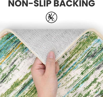 2x5 Modern Abstract Runner Rug for Hallway, Green Grey Multi Super Soft Hallway Decor Kitchen Rugs with Non-Slip, Non-Shedding Washable Rug for Hallways Entryway Bedroom Laundry Indoor