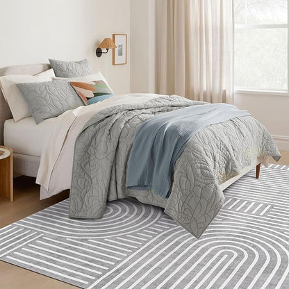 Washable Area Rug 5x7 - Boho Living Room Rug Soft Bedroom Rug Ultra-Thin Grey Modern Abstract Rainbow Dining Room Rugs Indoor Carpet for Living Room Nursery Room