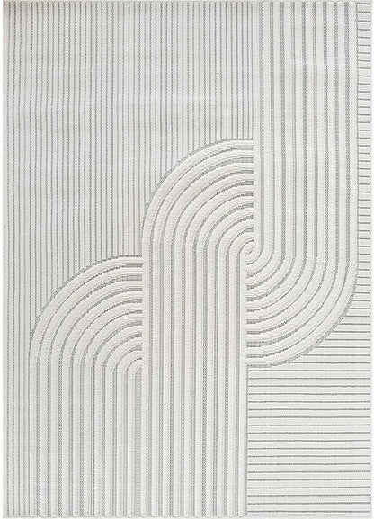 CAMILSON Modern Rug 5x7 Luxury Swirl Curved Micro Loop Area Rugs Soft High-Low Pile Stain Resistant Easy to Clean Non-Shedding Durable Living Room Office Indoor Carpet (White)