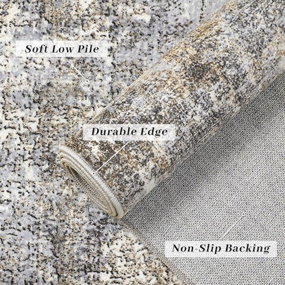 Machine Washable Area Rug 8x10 Grey Large Living Room Indoor Accent Rug Neutral Modern Abstract Low Pile Carpet Non Slip Distressed Throw Rug Bedroom Office Dining Room