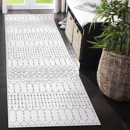 Lahome Moroccan Small Runner Rug 2x5 Rug Runner Non-Slip Washable Rug Runner Throw Lightweight Hallway Rugs Indoor Laundry Room, Geometric Print Carpet Runners for Bedroom Kitchen (White, 2'x5')
