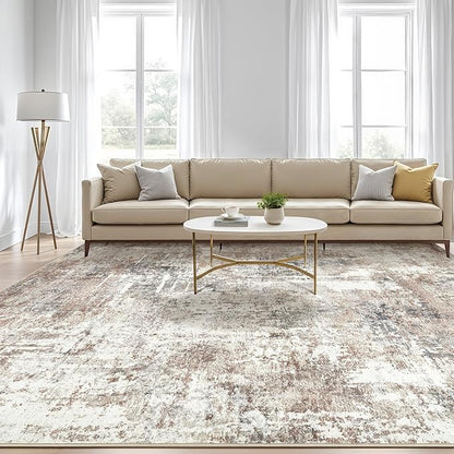 12x18 Rug Living Room: Washable Extra Large Abstract Modern Soft Area Rug Stain Resistant Indoor Floor Non-Slip Accent Carpet for Bedroom Nursery Playroom Office Dining Room Home House- Brown