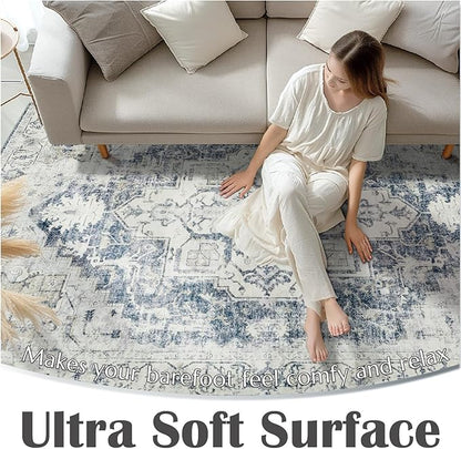 jinchan Kelda Area Rug 8x10 Washable Living Room Rug Vintage Soft Indoor Large Floor Cover Retro Distressed Mat Accent Lightweight Non-Slip Thin Carpet for Kitchen Bathroom Bedroom Grey