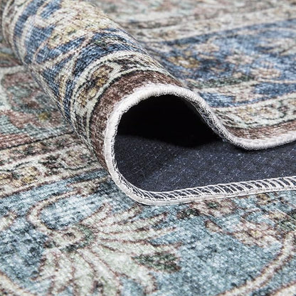 Bloom Rugs Caria Washable Non-Slip 4x6 Rug - Blue/Red Brown Traditional Area Rug for Living Room, Bedroom, Dining Room, and Kitchen - Exact Size: 4' x 6'