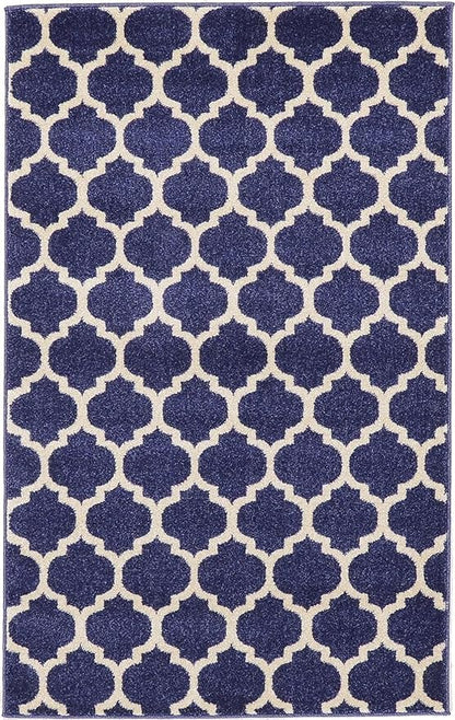 Rugs.com Lattice Collection Rug – 3' x 5' Dark Blue Medium Rug Perfect for Entryways, Kitchens, Breakfast Nooks, Accent Pieces