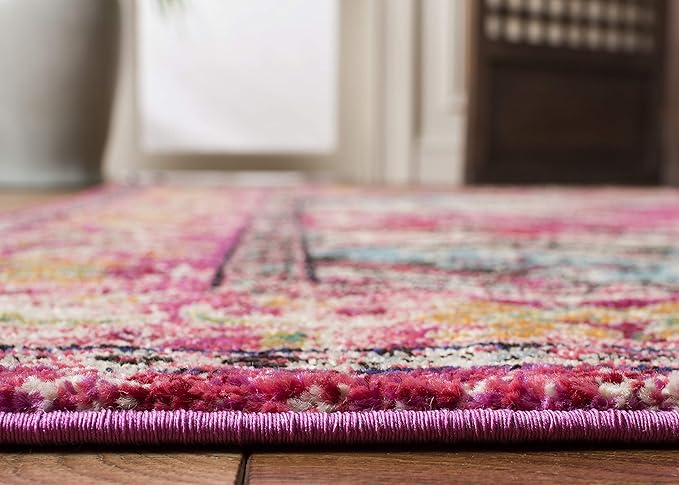 SAFAVIEH Monaco Collection Area Rug - 8' x 11', Pink & Multi, Boho Chic Medallion Distressed Design, Non-Shedding & Easy Care, Ideal for High Traffic Areas in Living Room, Bedroom (MNC243D)