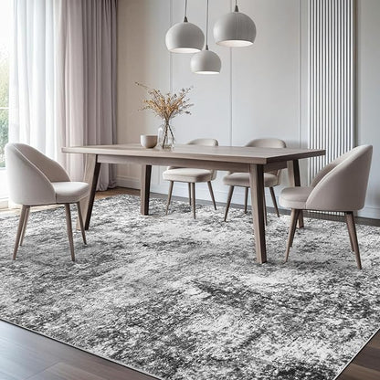 Area Rug Living Room Rugs - 7x9 Large Soft Indoor Neutral Modern Abstract Low Pile Washable Rug Carpet for Bedroom Dining Room Farmhouse Home Office - Grey
