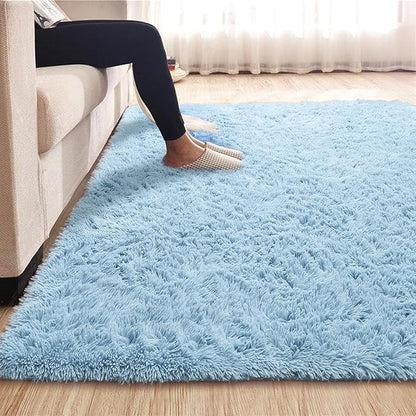 Beglad Fluffy Area Rugs 4x6 Feet, Modern Minimalist Style Shag Rugs, Non-Slip Indoor Carpet Soft Rugs for Bedroom, Living Room & Kids Room, Cobalt Blue