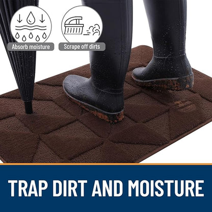 OLANLY Door Mats Indoor, Non-Slip, Absorbent, Dirt Resist, Entrance Washable Mat, Low-Profile Inside Entry Doormat for Entryway (32x20 inches, Dark Brown)