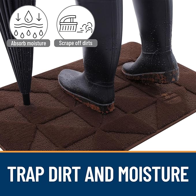 OLANLY Door Mats Indoor, Non-Slip, Absorbent, Dirt Resist, Entrance Washable Mat, Low-Profile Inside Entry Doormat for Entryway (30x17 inches, Dark Brown)