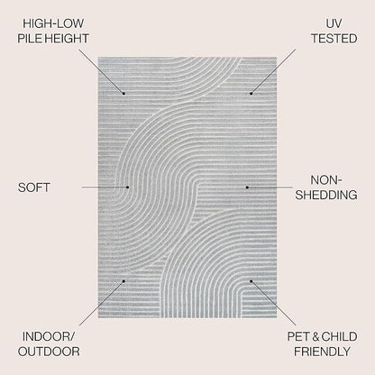 JONATHAN Y Hallie High-Low Curve Light Blue/Cream 8x10 Indoor/Outdoor Area Rug, Minimalist Geometric, Pet Friendly, for Patio, Backyard, Living Room, Bedroom, Office, Hose-Washable (SCN100E-8)