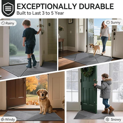 Front Door Mat 31''x47'', Non Slip Absorbent Muddy Dirt Resist Washable Low-Profile Indoor Doormat, Welcome Entryway Door Mats, Grey