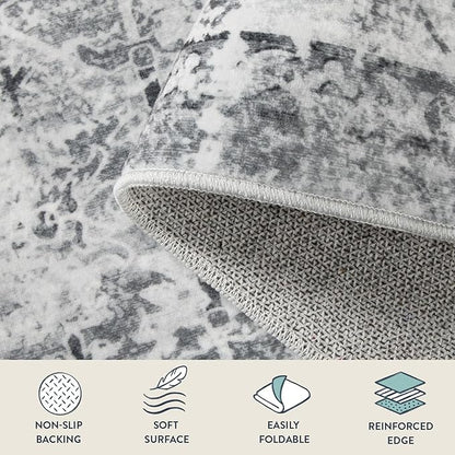 Lahome Vintage 5x7 Washable Grey Rugs for Living Room Bedroom, Soft Dining Room Rugs for Under Table, Non Slip Indoor Throw Carpet for Entryway Kitchen Office (5x7ft,Grey)