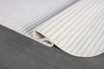 Beverly Rug Modern Geometric Area Rug 4x6 Low-High Pile Durable Soft Abstract Striped Indoor Rugs for Living Dining Room Office Stain Resistant Non Shedding Casual Indoor Carpet Beige White 4 x 6