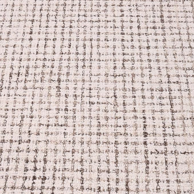Hand-Tufted 100% Wool Pile Area Rug – Geometric Textured Grid Check Pattern – Thick and Durable Floor Carpet for Bedroom, Living Room, Kids Room, and Dining Area (Ivory-Brown, 7' Round)