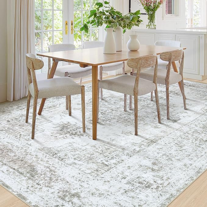 Area Rug 8x10 Living Room Rug, Machine Washable Vintage Distressed Medallion Rug Non-Slip Soft Low Pile Large Indoor Rugs for Bedroom Kitchen Dining Room Office(Taupe,8'x10')