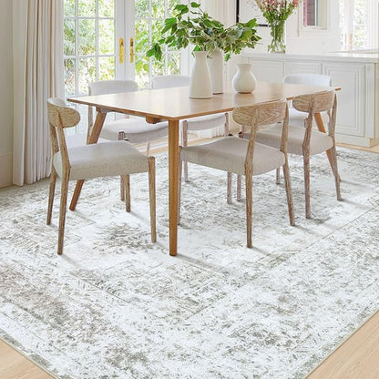 Area Rug 8x10 Living Room Rug, Machine Washable Vintage Distressed Medallion Rug Non-Slip Soft Low Pile Large Indoor Rugs for Bedroom Kitchen Dining Room Office(Taupe,8'x10')