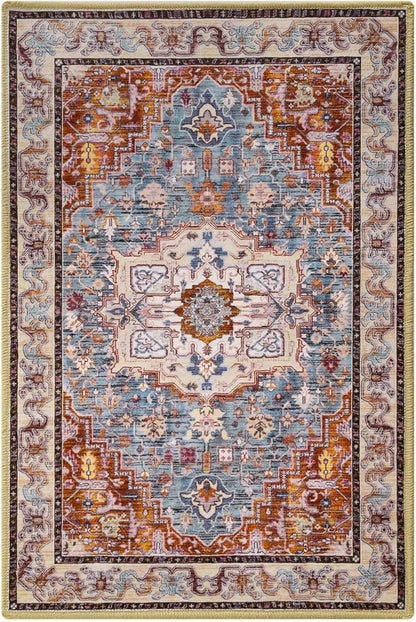 Entryway Washable Rugs 2x3, Low Pile Non-Slip Small Rug, Door Mat, Distressed Printed Patterns Rug for Entrance, Bedroom, Bathroom, Kitchen, Rust Brown