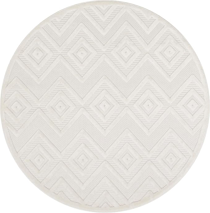Nourison Home Versatile Ivory White 4' x Round Area Rug - Easy Clean, Non Shedding, Bed Room, Living Room, Dining Room, Kitchen (4' x Round)
