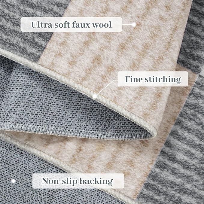 LIVEBOX 8x10 Area Rugs for Living Room, Checkered Non-Slip Washable Rugs, Farmhouse Neutral Classic Geometric Pattern Large Boys Area Rug for bedroom, Carpet for Living Dining Room Office(Grey,8'x10')
