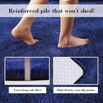 Blue Fluffy Rug Shaggy Area Rug, 3x5 Area Rugs for Girls Bedroom, Soft Cute Baby Play Mat, Indoor Floor Carpet for Teen, Nursery, Preppy Dorm, Plush Aesthetic Bedside Rug