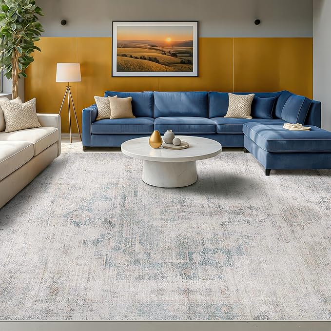 Modern Living Room Rug - 10x12 Large Area Rug for Dining Room Table, Classroom, Slate Blue Grey, Lightweight, Soft & Foldable