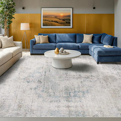 Modern Living Room Rug - 10x12 Large Area Rug for Dining Room Table, Classroom, Slate Blue Grey, Lightweight, Soft & Foldable