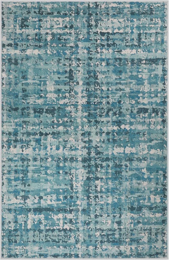 9x12 Abstract Area Rugs for Living Room, Modern Teal Blue Washable Indoor Rug for Bedroom, Thin Soft Large Non-Slip Carpet for Dining Room Home Office Farmhouse Decor