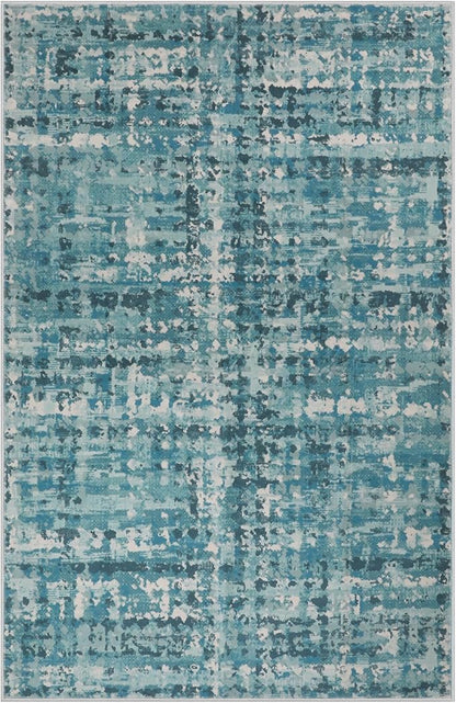 6x9 Abstract Area Rugs for Living Room, Modern Teal Blue Washable Indoor Rug for Bedroom, Thin Soft Large Non-Slip Carpet for Dining Room Home Office Farmhouse Decor