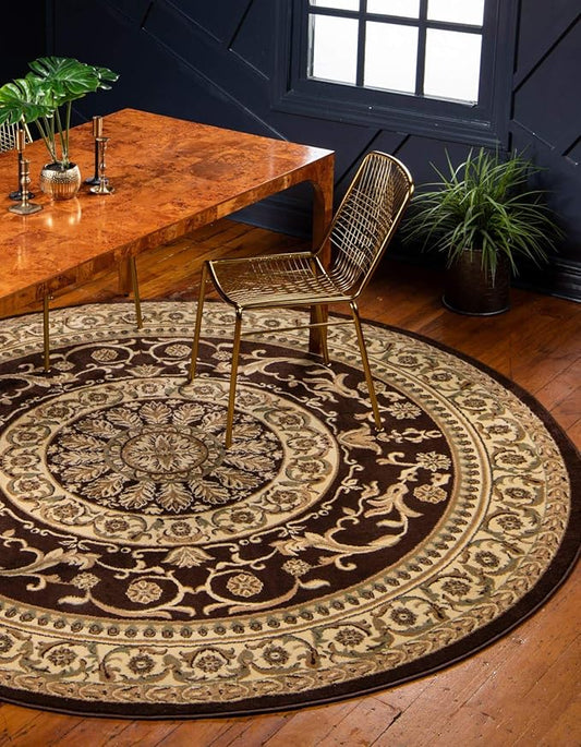 Unique Loom Versailles Collection Traditional Classic Medallion Floral Motif Area Rug (6' 0 x 6' 0 Round, Brown/ Ivory)
