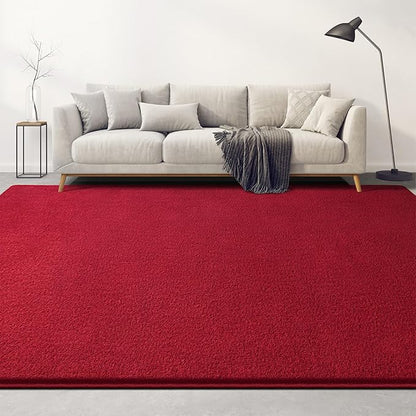 Large Area Rugs for Living Room Bedroom, 5x8 Feet Burgundy Red Rug, Minimalist Modern Shag Rug, Soft Thick Memory Foam Indoor Carpet, Non-Slip Washable Rug for Boys Girls Dorm Nursery Room Home Decor