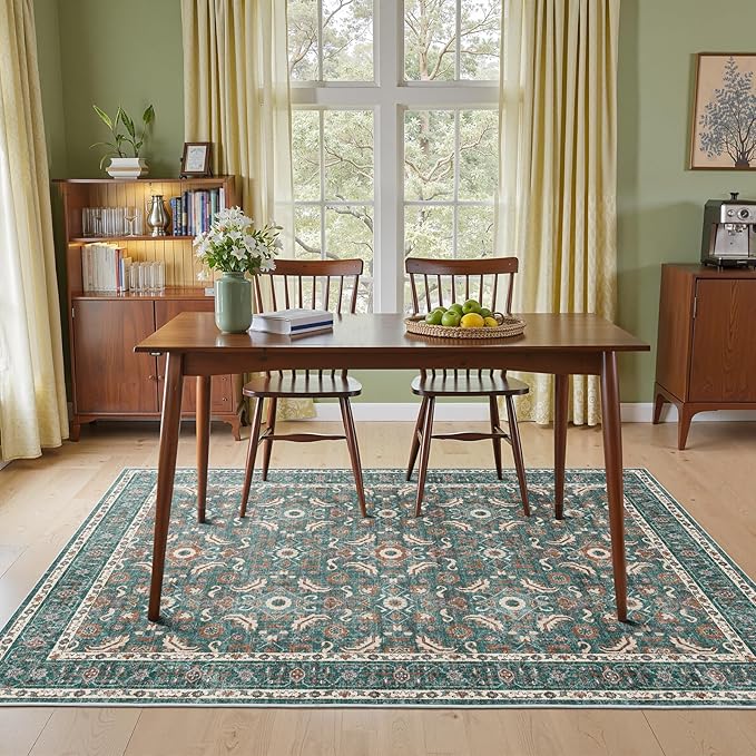 WITSHOCK Living Room Area Rugs 5x8: Soft Non-Slip Backing Washable Rugs Vintage Large Carpet for Bedroom Office Dining Room Kitchen Stain Resistant Home Decor Rug