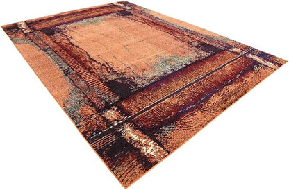 Unique Loom Estrella Collection Rustic, Distressed, Modern, Abstract Area Rug (8' 0 x 11' 0 Rectangular, Orange/Black)