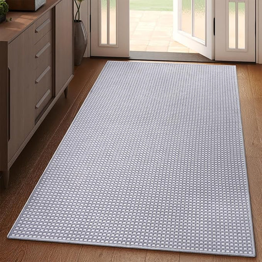 Boho 3x5 ft Washable Area Rug Entryway Runner for Kitchen, Non Slip Woven Hallway Rugs Kitchen Mats for Floor Hall Rug Indoor Door Mat Carpet for Backdoor Bedroom Living Room, Easy Clean, Gray