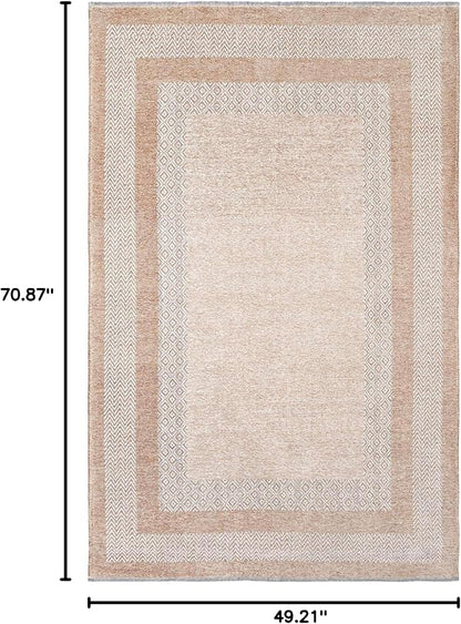 Alfa Rich 4x6 Beige Cream Washable Area Rugs for Living Room Bedroom Kitchen Cotton Pet Friendly Rug