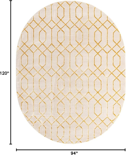 Unique Loom Glam Collection Area Rug - Trellis (7' 10" x 10' Oval, White Gold/ Gold)