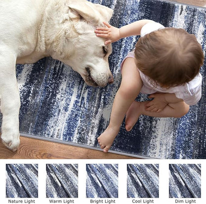 Modern Abstract Runner Rug 2x5, Navy Blue Washable Entryway Kitchen Runner Non-Slip Soft Hallway Rug Runner Thin Print Faux Wool Carpet for Bedroom Laundry Room Indoor
