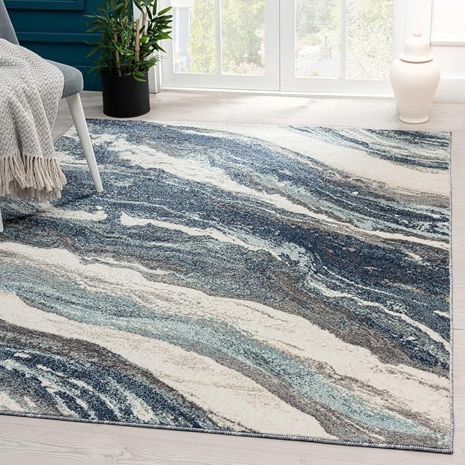 LUXE WEAVERS Lagos Collection 7983 Blue 4x5 Art Deco Area Rug