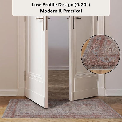 Kuden 3x5 Small Rug, Machine Washable, Non-Slip Backing, Vintage Style, Soft, Low Pile, Area Rugs for Entryway Kitchen Indoor Entrance