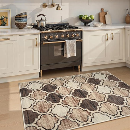 Lahome Moroccan Washable 3x5 Entry Way Rugs Indoor - Small Area Rug Aesthetic Non-Slip Throw Bedroom Rugs Thin Low-Plie Entryway Office Rug for Kitchen Bathroom Laundry Room, 3'x5'