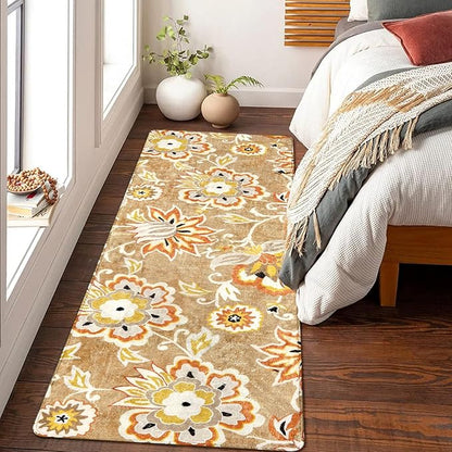 Lahome Floral Runners Rugs for Hallways - 2x6 Washable Non-Slip Kithcen Runner Rug Throw Soft Lightweight Bedroom Rug, Tan Paisley Print Modern Indoor Carpet Runner for Bathroom Laundry Room Entrance